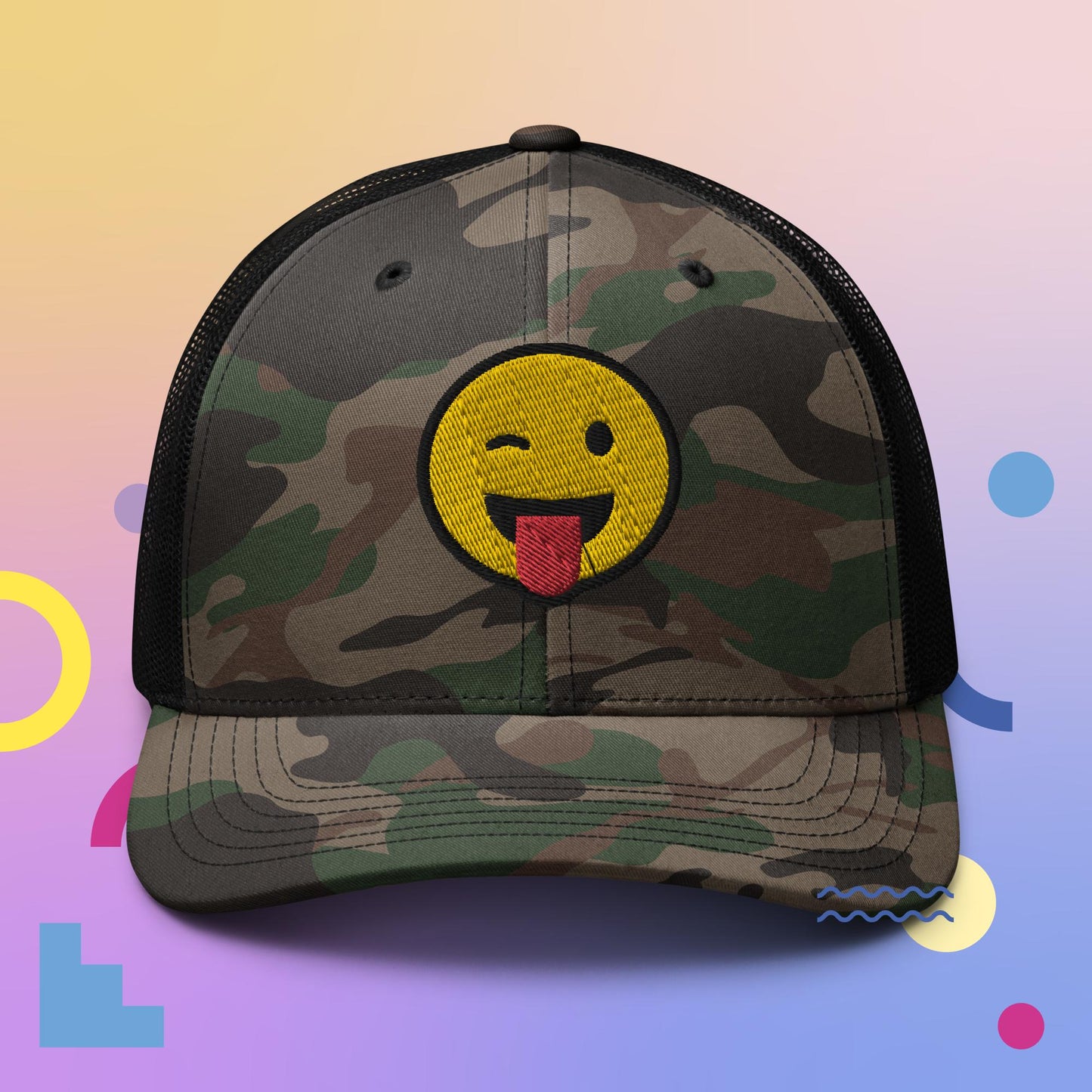 Smiley Wink Camouflage trucker hat