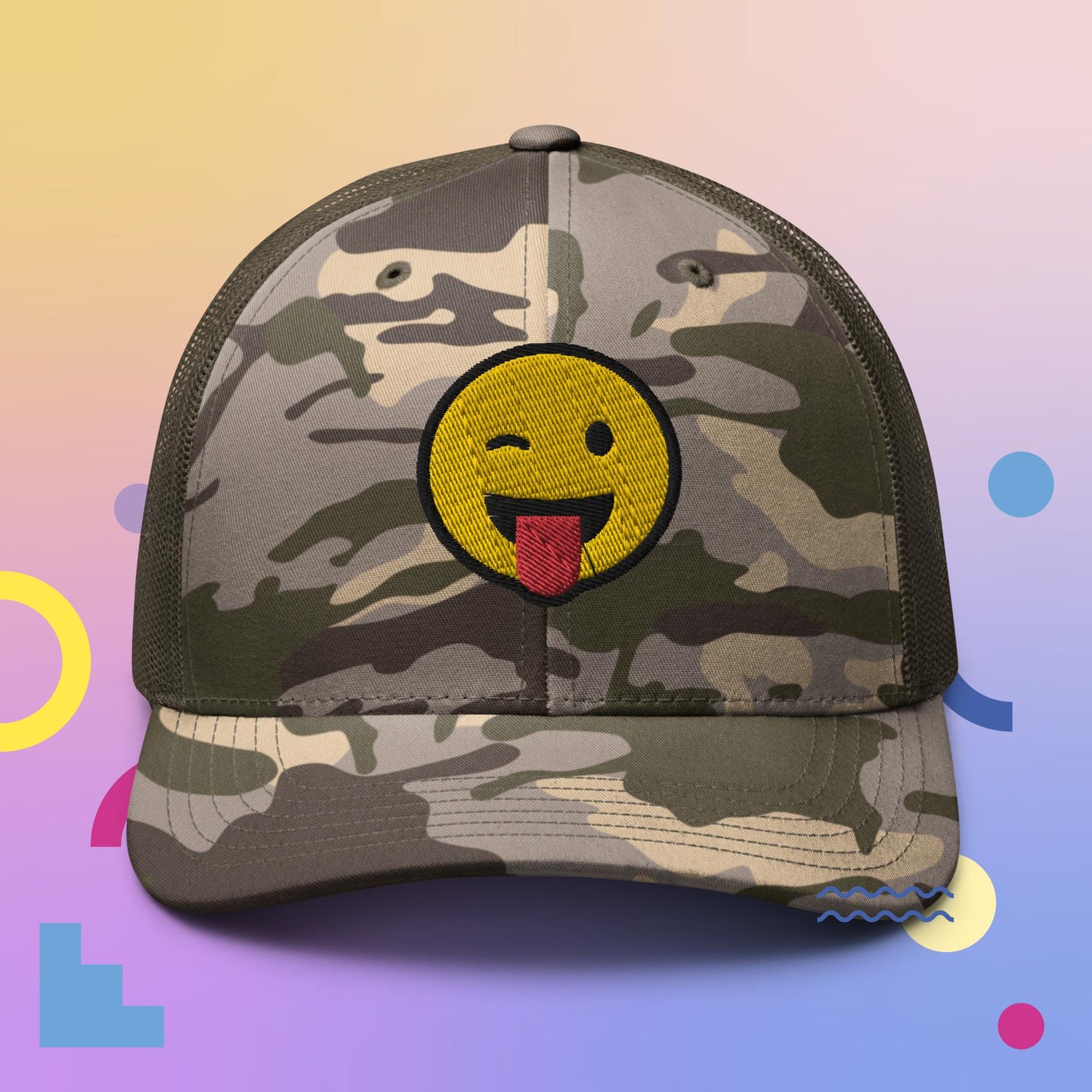 Smiley Wink Camouflage trucker hat